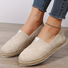 Womens Solid Flat Shoes Slip On Low Round Toe Non slip Espadrilles Shoes Casual Outdoor Shoes
