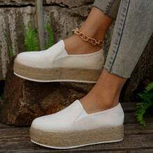 Womens Solid Loafers Slip On Low Round Toe Non slip Thick Bottom Espadrilles Shoes Comfy Outdoor Daily Shoes