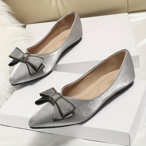 Silver flat dress shoes online