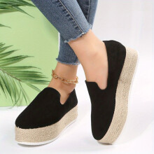 Womens Solid Flat Loafers Slip On Low Round Toe Non slip Espadrilles Soft Thick Sole Shoes Comfy Daily Shoes