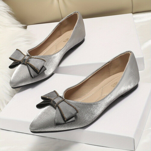 Womens Bowknot Ballet Flats Pointed Toe Satin Soft Sole Slip On Shoes Comfy Evening Dress Flats