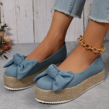 Womens Bowknot Decor Shoes Slip On Shallow Mouth Solid Espadrilles Thick Bottom Shoes Casual Outdoor Shoes