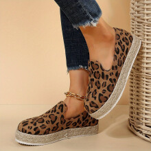 Womens Leopard Print Espadrille Shoes Solid Slip On Round Toe Flatform Shoes Casual & Comfy Womens Shoes