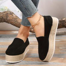 Womens Slip On Loafers Solid Low Round Toe Thick Bottom Espadrilles Shoes Womens Comfy Non slip Shoes