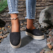 Womens Platform Espadrille Shoes Glitter Round Toe Slip On Low Top Shoes Casual Versatile Loafers