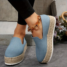 Womens Solid Shoes Slip On Round Toe Shallow Mouth Espadrilles Thick Bottom Shoes Comfy Outdoor Casual Shoes