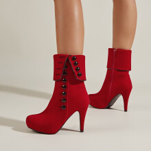 Womens Ankle Boots Side Zipper Round Toe & Stiletto Suede High Heel Shoes Womens Footwear