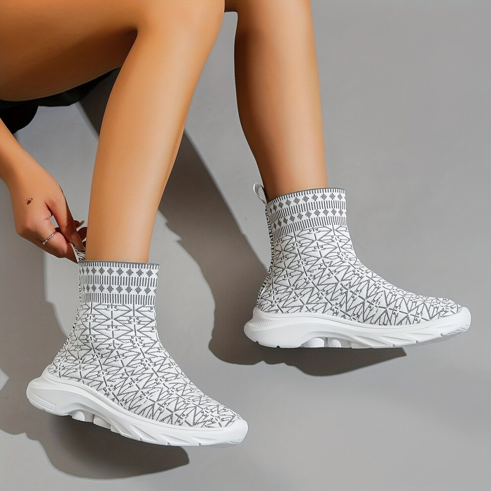 Womens High Top Sock Boots Comfortable Stretch Slip On Sports Shoes Knitted Ankle Boots on OnBuy