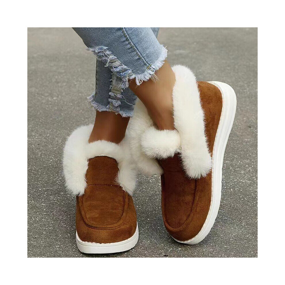 Womens Snow Shoes Warm Faux Fur Trim Thermal Winter Shoes Slip on Flat Ankle High Snow Boots Womens Footwear