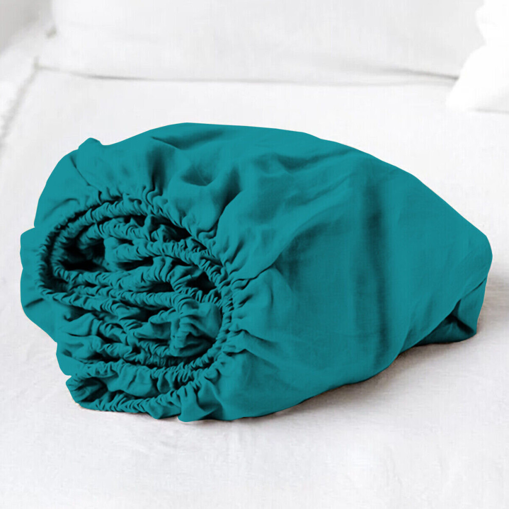 (Teal , Double ) Luxury Quilted Extra Deep Fitted Sheet Bed