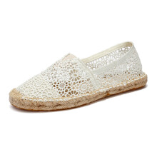 Floral Lace Hollow Out Breathable Espadrille Flat Shoes Closed Toe Plaited Fiber Rubber Sole Canvas Shoes Womens Footwear
