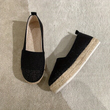 Womens Sequins Pattern Shoes Slip On Round Toe Low Thick Bottom Espadrilles Loafers Comfy Daily Casual Shoes