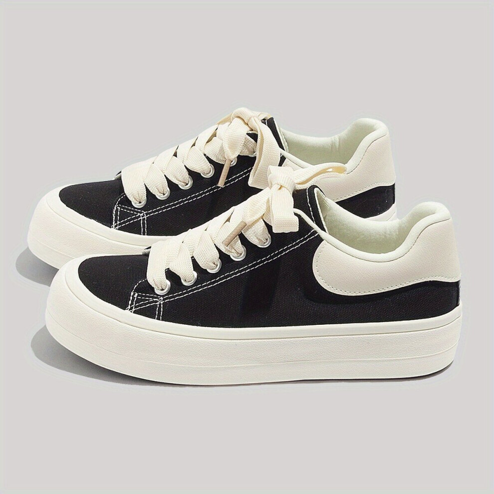Womens Platform Canvas Shoes Versatile Round Toe Low Top Sneakers Casual Walking Skate Shoes-image-OPC-PC8HKC2-NEW
