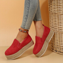 Womens Solid Platform Loafers Slip On Low Top Thick sole Espadrilles Shoes Casual & Comfort Round Toe Shoes