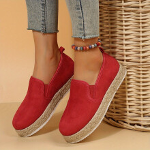 Womens Solid Espadrille Shoes Slip On Round Toe Low Flatform Shoes Casual & Comfy Shoes
