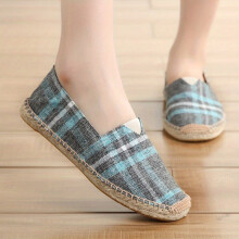 Plaid Pattern Breathable Espadrille Flat Shoes Closed Toe Plaited Fiber Rubber Sole Canvas Shoes Womens Footwear