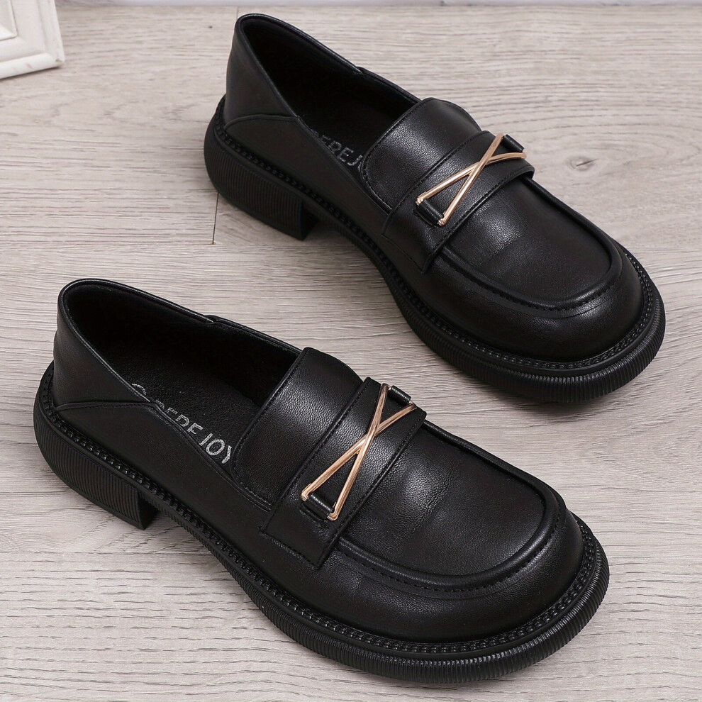 Womens Chain Decor Flat Loafers Slip On Round Toe Solid Preppy Shoes Casual & Non slip Shoes-image-OPC-PC8HKYX-NEW