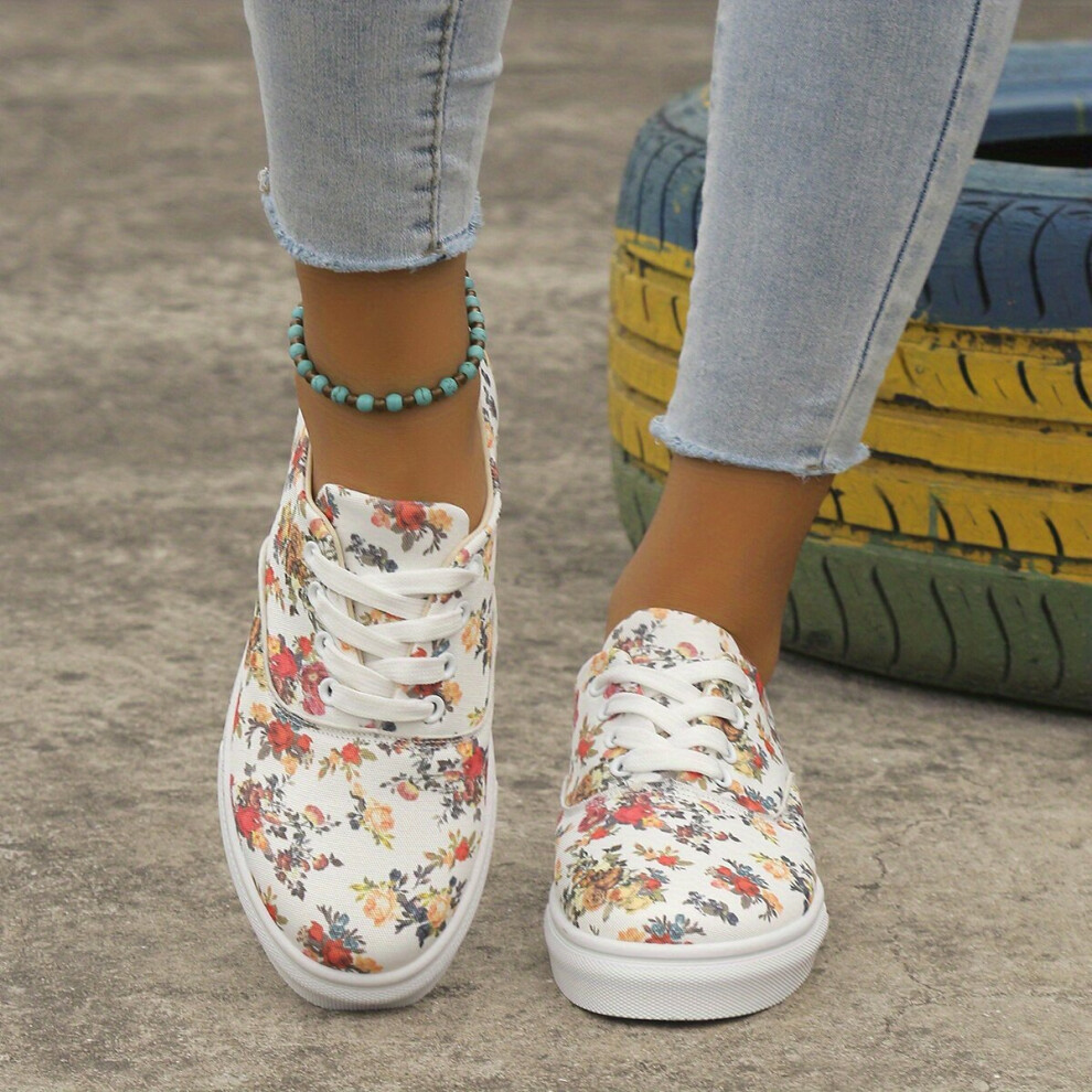 Womens Colorful Floral Pattern Shoes Lace Up Low Round Toe Flat Canvas Non slip Shoes Casual Outdoor Comfy Shoes-image-OPC-PC8HN7M-NEW
