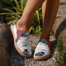 Womens Boat Printed Canvas Shoes Slip On Low Round Toe Flat Light Shoes Casual Womens Comfy Shoes