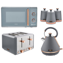 Tower Cavaletto Grey Pyramid Kettle 4 Slice Toaster Microwave & Canisters