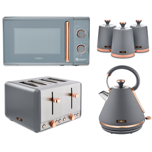 Tower Tower Cavaletto Grey Pyramid Kettle 4 Slice Toaster Microwave & Canisters