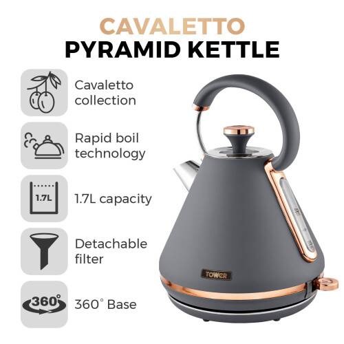 Tower Tower Cavaletto Grey Pyramid Kettle 4 Slice Toaster Microwave & Canisters 2
