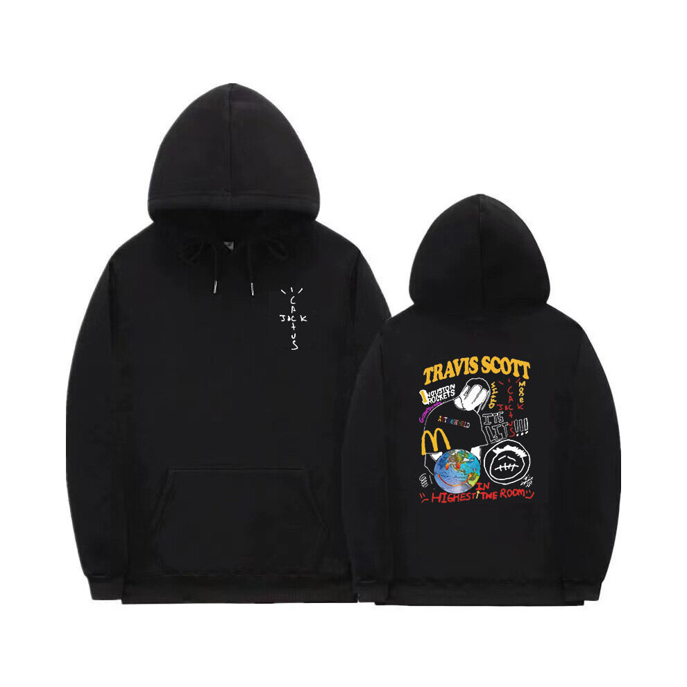 Kiikn (, Xs) Travis Scott Pullover Hoodie Cactus Jack Print Unisex Hip Hop Sweatshirt Black