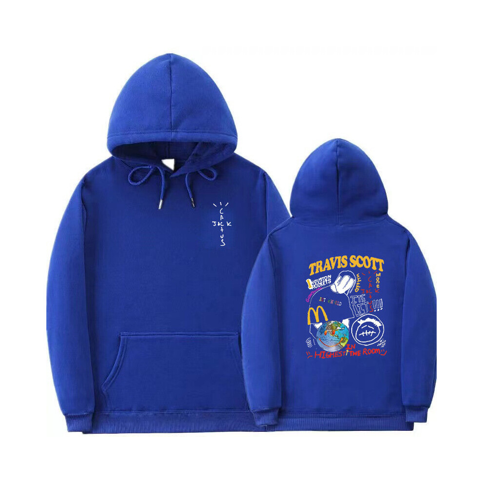Kiikn (, M) Travis Scott Pullover Hoodie Cactus Jack Print Unisex Hip Hop Sweatshirt Blue