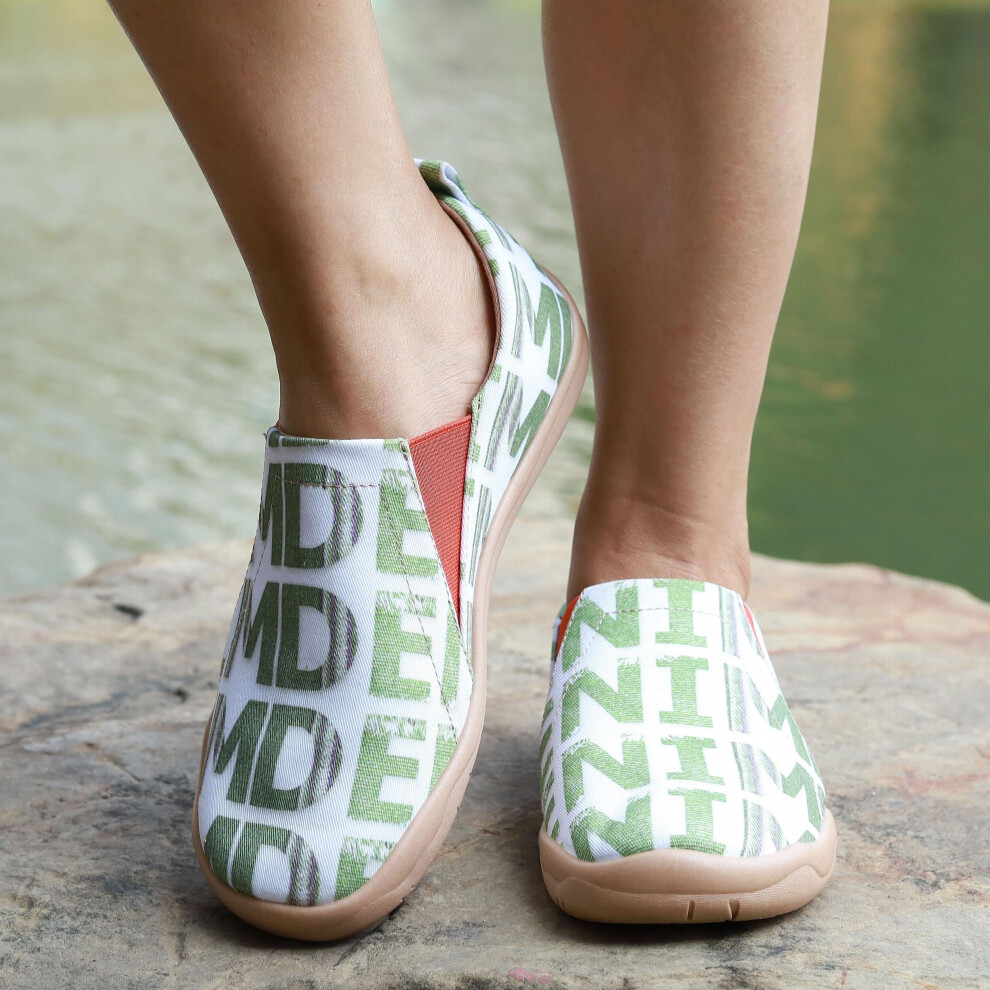 Womens Green Letter Pattern Shoes Casual Slip On Low Flat Canvas Shoes Light Outdoor Shoes-image-OPC-PC8HRPN-NEW