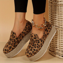 Womens Leopard Pattern Shoes Slip On Low Espadrilles Heel Thick sole Shoes Casual Outdoor Shoes
