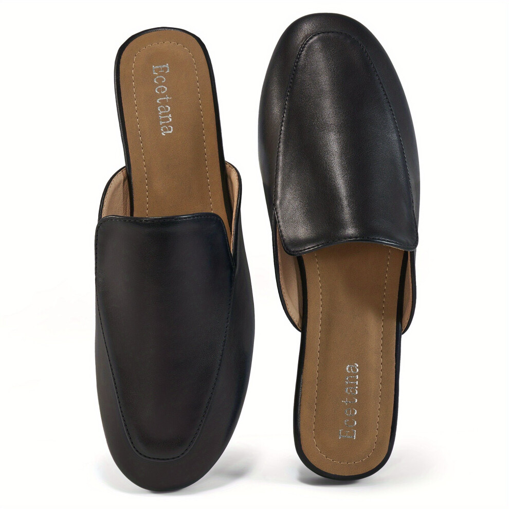 Womens Square Toe Mules Solid Slip On Flat Backless Loafers Versatile Casual Flats-image-OPC-PC8HSJZ-NEW