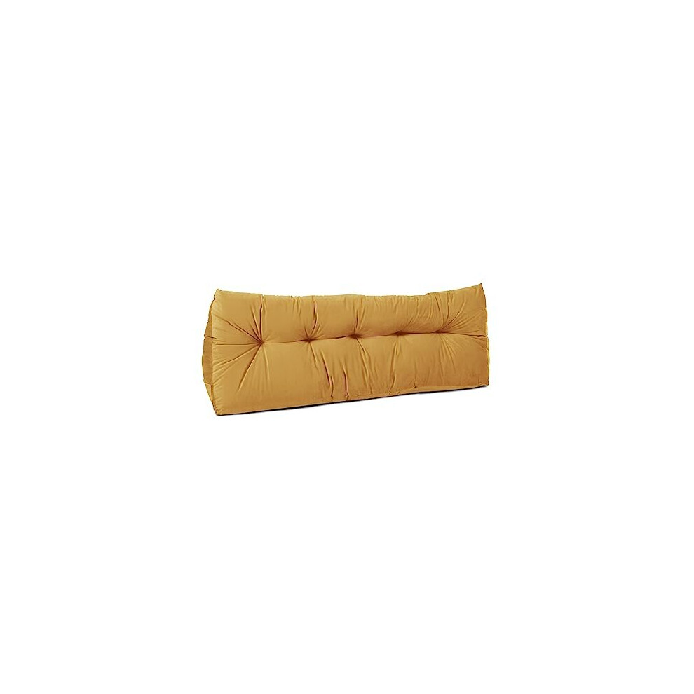 (Double Bed - 20 X 50 X 135cm, Mustard) Luxury Velvet Triangular Wedge Headboard Cushion