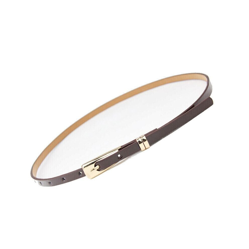 (Dark Brown) Ladies Women Fashion Skinny Thin Faux Leather Waist Belt Adjustable Soft Skater