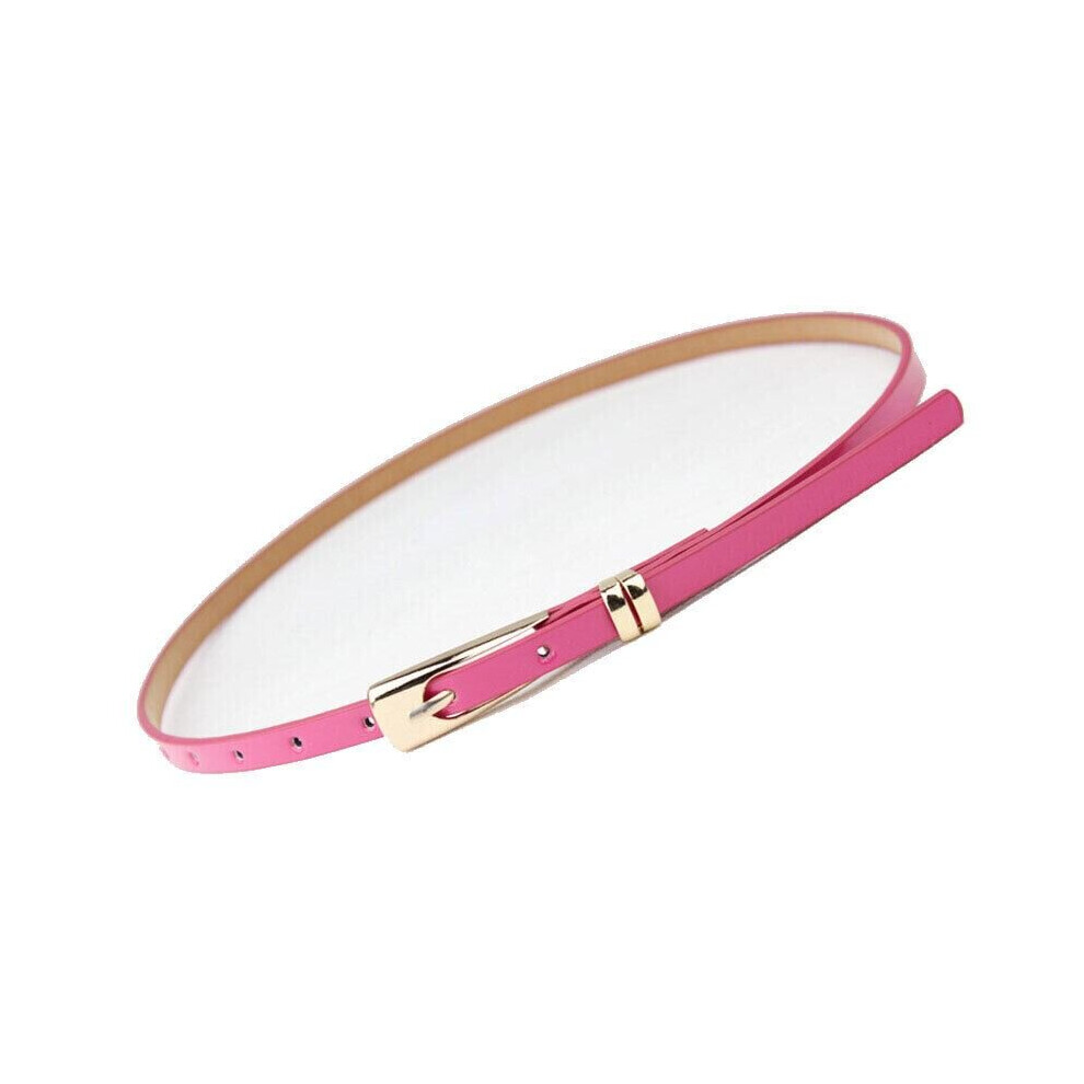 (Hot Pink) Ladies Women Fashion Skinny Thin Faux Leather Waist Belt Adjustable Soft Skater