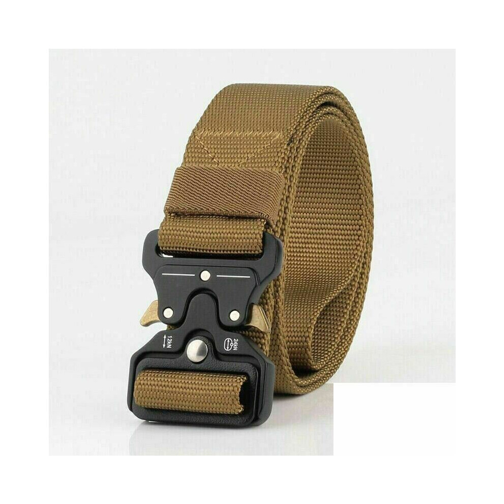(Gold) Quick Release Buckle Military Trouser Belt Camo Army Tactical Webbing Nylon UK
