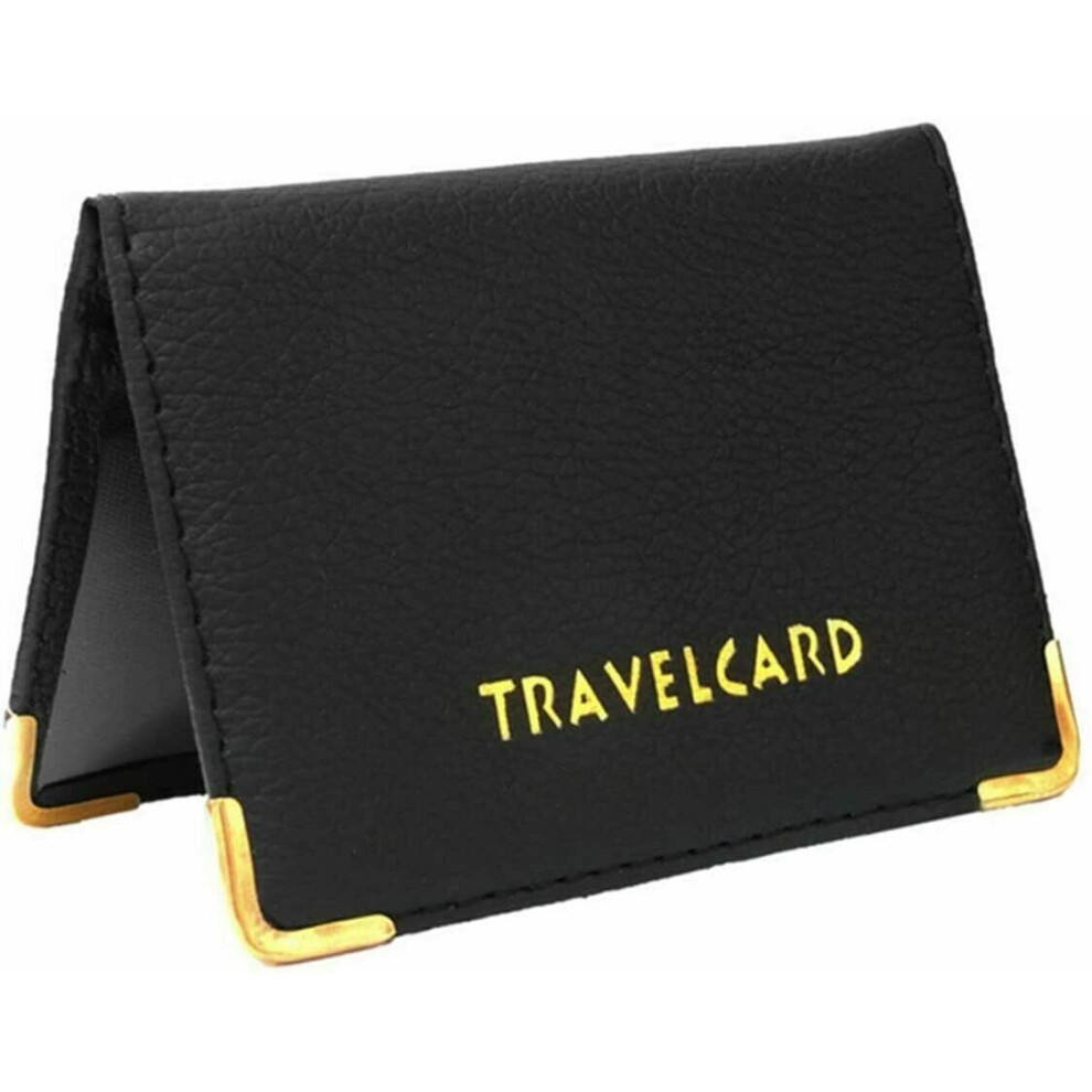 (Black) Fashion PU Leather Travel Bus Pass Holder Oyster Wallet Rail Card Cover Case