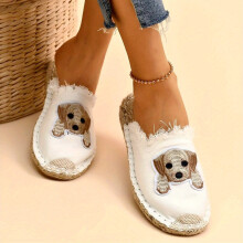 Womens Puppy Flat Mules Closed Toe Espadrille Backless Loafers Casual Going Out Slide Shoes