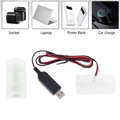 (6V) LR20 D Cell Battery Eliminator with USB Power Adapter Replacement 1 to 4pcs 1.5V 1