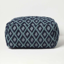 Tula Handwoven Textured Navy & Teal Pouffe Bean Cube