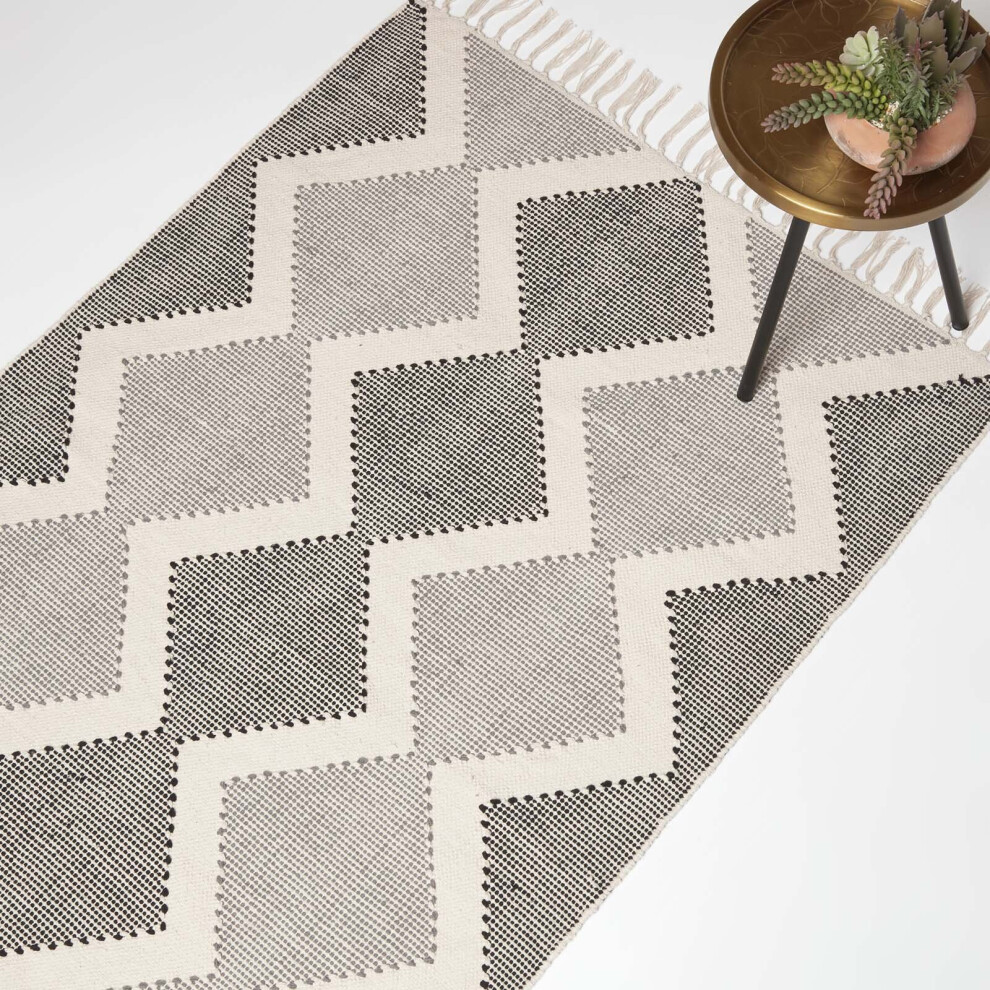 Homescapes (120 X 170 Cm) Malmo Handwoven White & Grey Cotton Textured Rug, 90 X 150 Cm White,Grey
