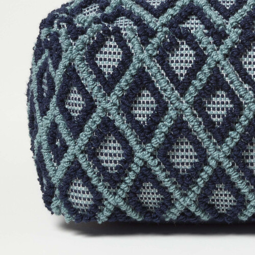 Homescapes Tula Handwoven Textured Navy & Teal Pouffe Bean Cube 2