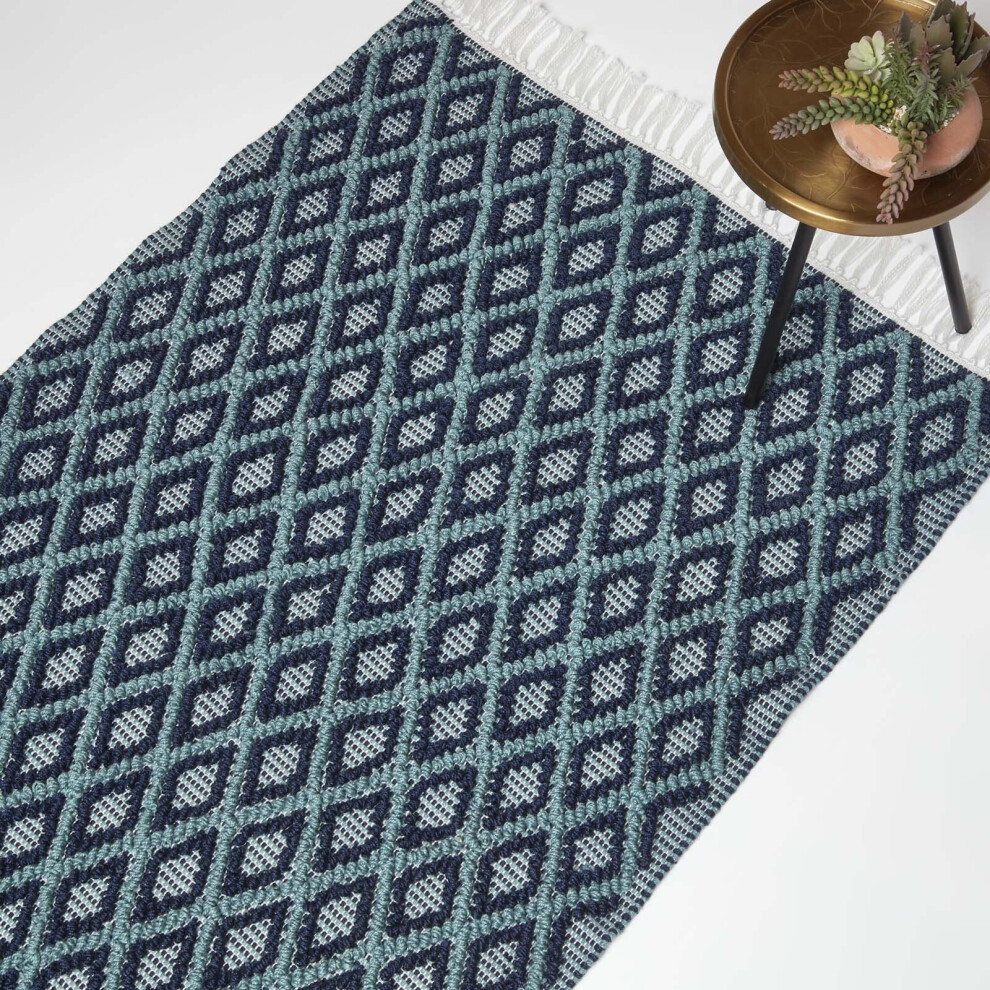 Homescapes (90 X 150 Cm) Tula Handwoven Teal & Navy Textured Rug, 90 X 150 Cm Blue