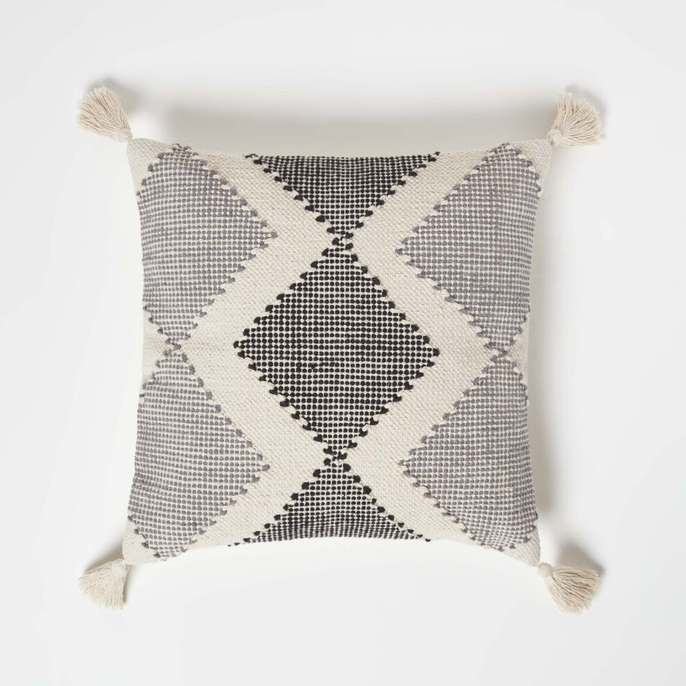 Homescapes Malmo Handwoven Textured Grey & Black Cushion 45 X 45 Cm Black,Grey
