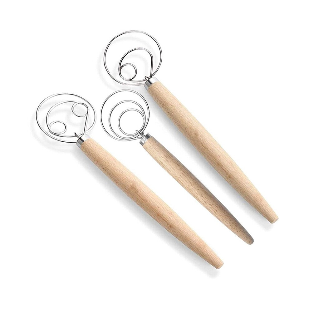 Danish Dough Whisk Bread Mixer,3 Pcs Stainless Steel Dutch Whisk for Cake Dessert Bread Pizza Pastry Kitchen Baking Tool