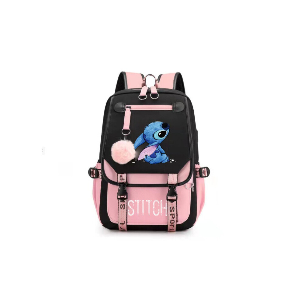 Guorange (Pink) Stitch Students Backpack Boys Girls Outdoor Cartoon Daypack With Usb Charge Port