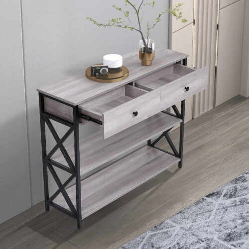 Living And Home Narrow Wooden Console Table with Drawer 2