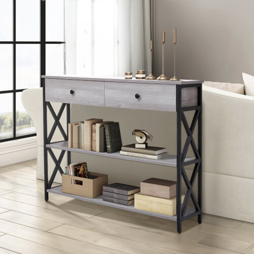 Living And Home Narrow Wooden Console Table with Drawer 1