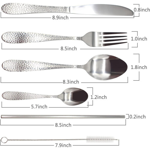 (16pc set) Cutlery Set Stainless Steel Hammered Handle Silver 2