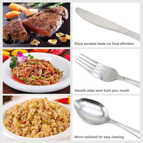 (24pc set) Cutlery Set Stainless Steel Hammered Handle Silver 2