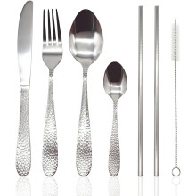 (16pc set) Cutlery Set Stainless Steel Hammered Handle Silver
